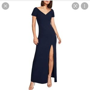 💕5 items for $50💕 Nwt bcbg navy cap sleeve off the shoulder gown